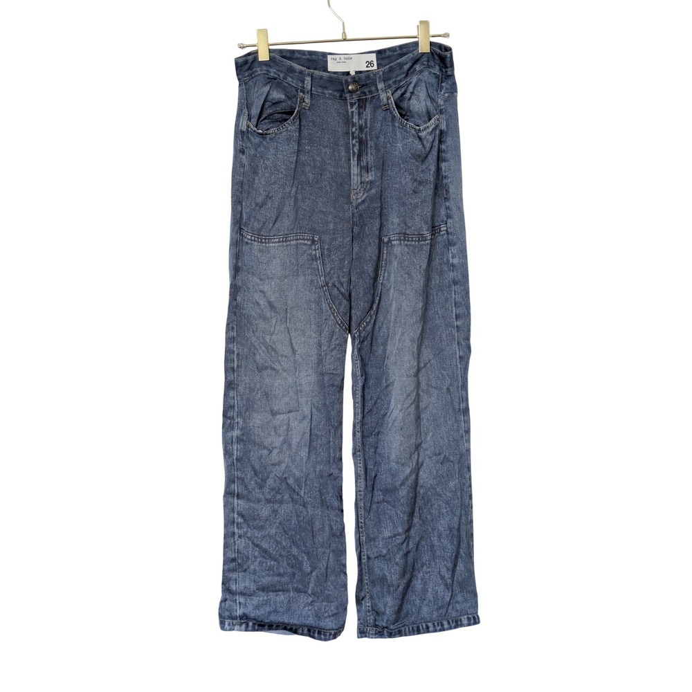 Rag & Bone Miramar Satin Logan Carpenter Pants Women's 26 Blue Avalon Hemmed - Picture 3 of 11